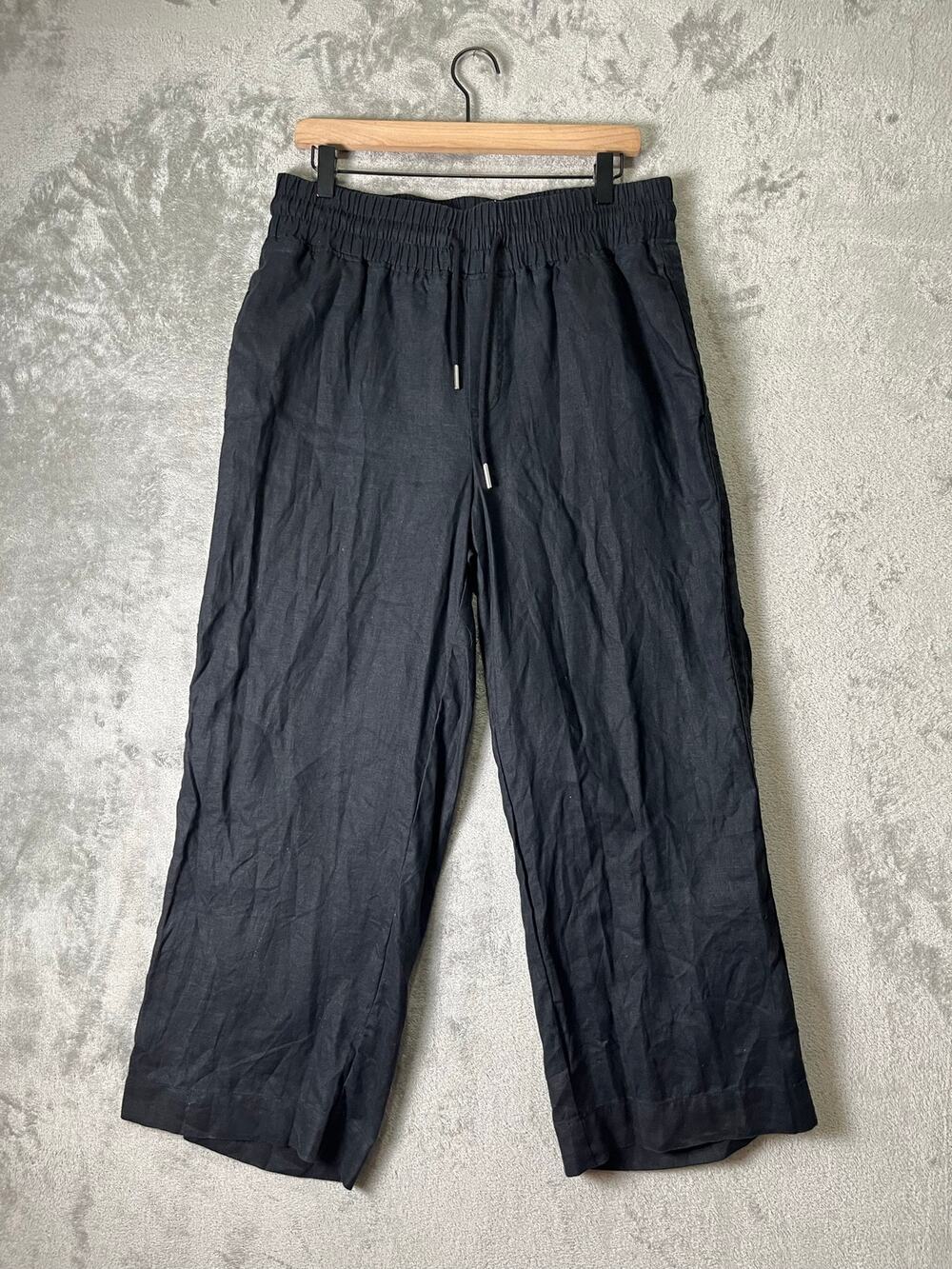 Quince 100% Linen Black Wide Leg Pull On Drawstring Pants Size Large Minimalist